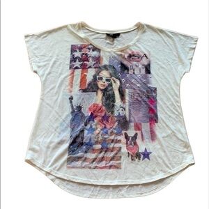 Style & Co women’s patriotic Americans theme short sleeve top off white